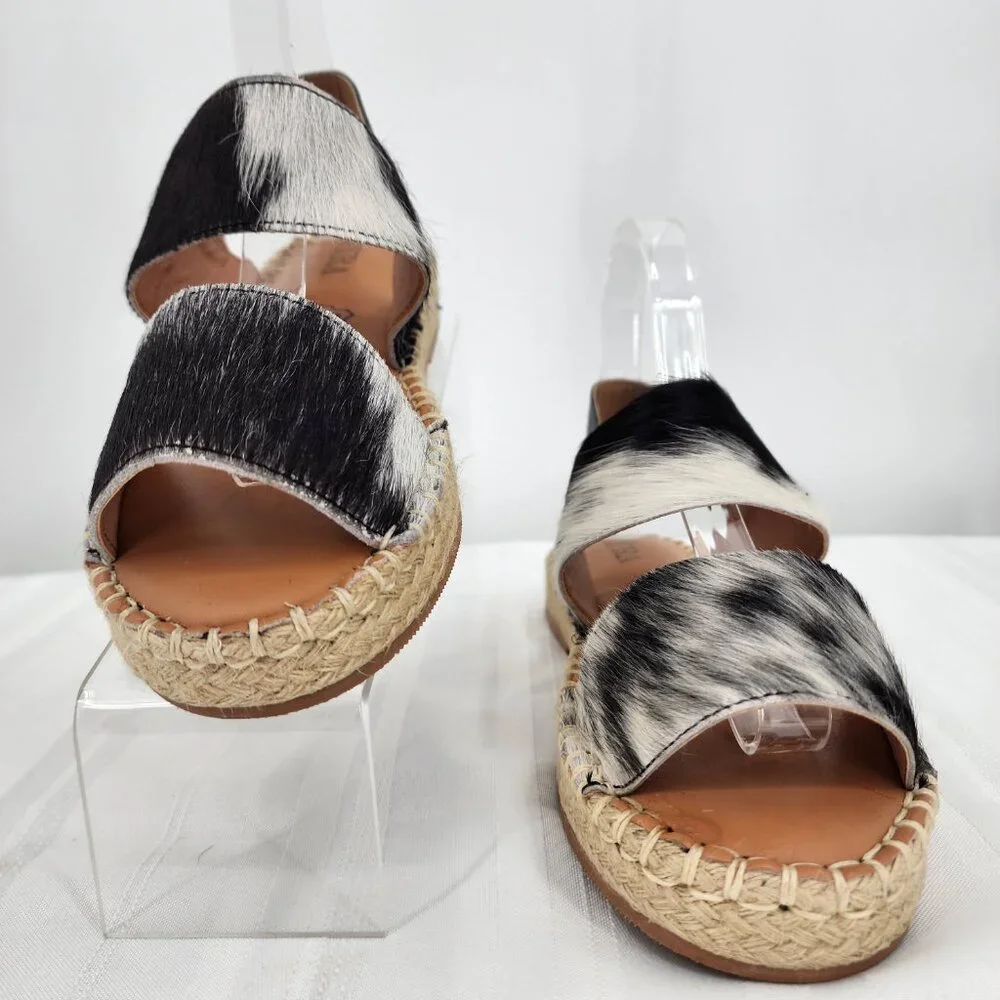 MYRA BAG Mignon Espadrille Hair-On Black & White Western‎ Sandals 6-10 NWT